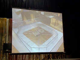 The whole event was projected on to a large screen so everybody in the room could see all the mayhem in the arena.